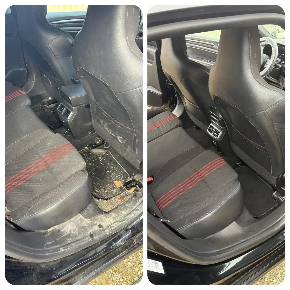 Habitacle d’une voiture avant et après un nettoyage intérieur complet